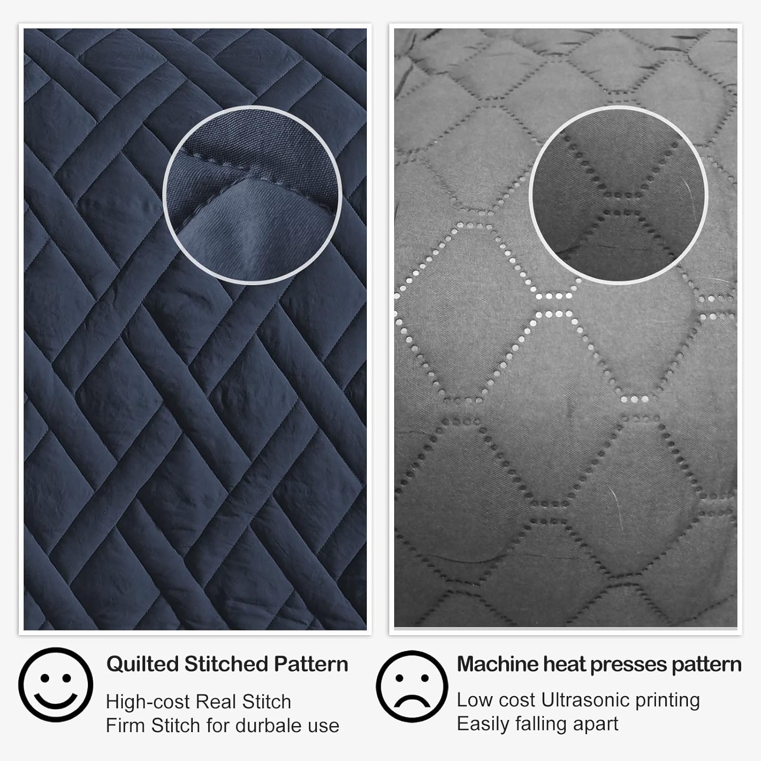 HOME Quilt Set Queen Size Navy Blue, Classic Geometric Diamond Stitched Pattern, Ultra Soft Microfiber Lightweight Bedding Bedspread Coverlet for All Season with 1 Quilt 2 Pillow Shams