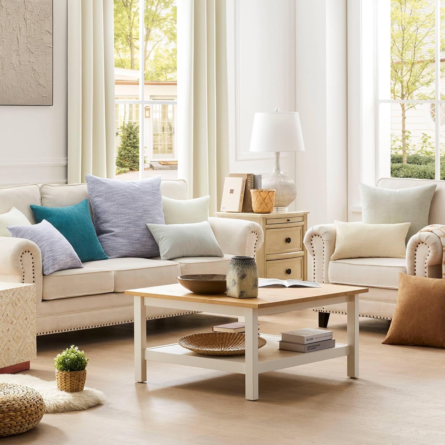 puredown® Feather Down Throw Pillow Inserts 22 x 22 (Pack of 2, White), Big Throw Pillows for Floor, Couch, Bed, Machine Washable