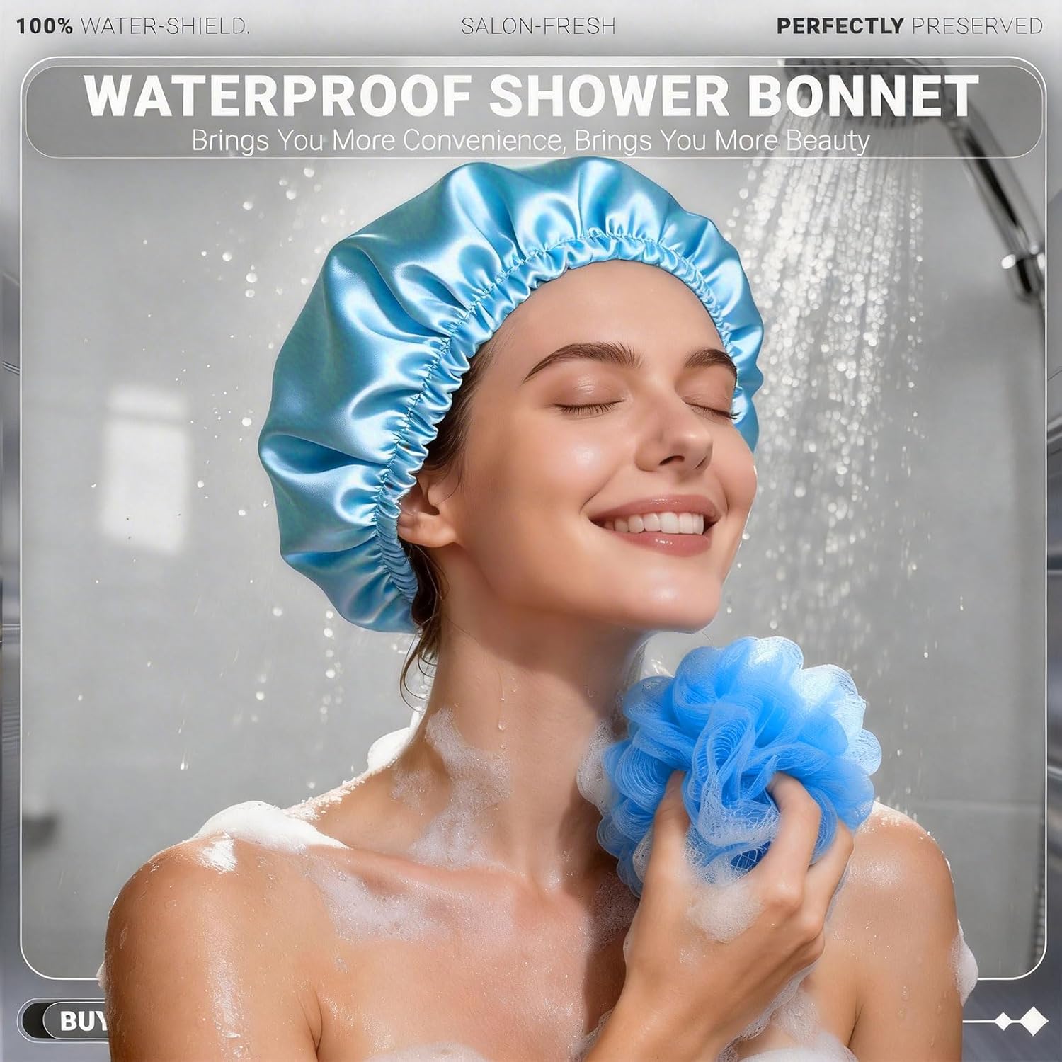 4 Pack Shower Caps for Women, Reusable Waterproof Double Layer Bath Cap, Large EVA Elastic Hair Cover for Shower, Fits Long Hair & Braids, for Spa & Home